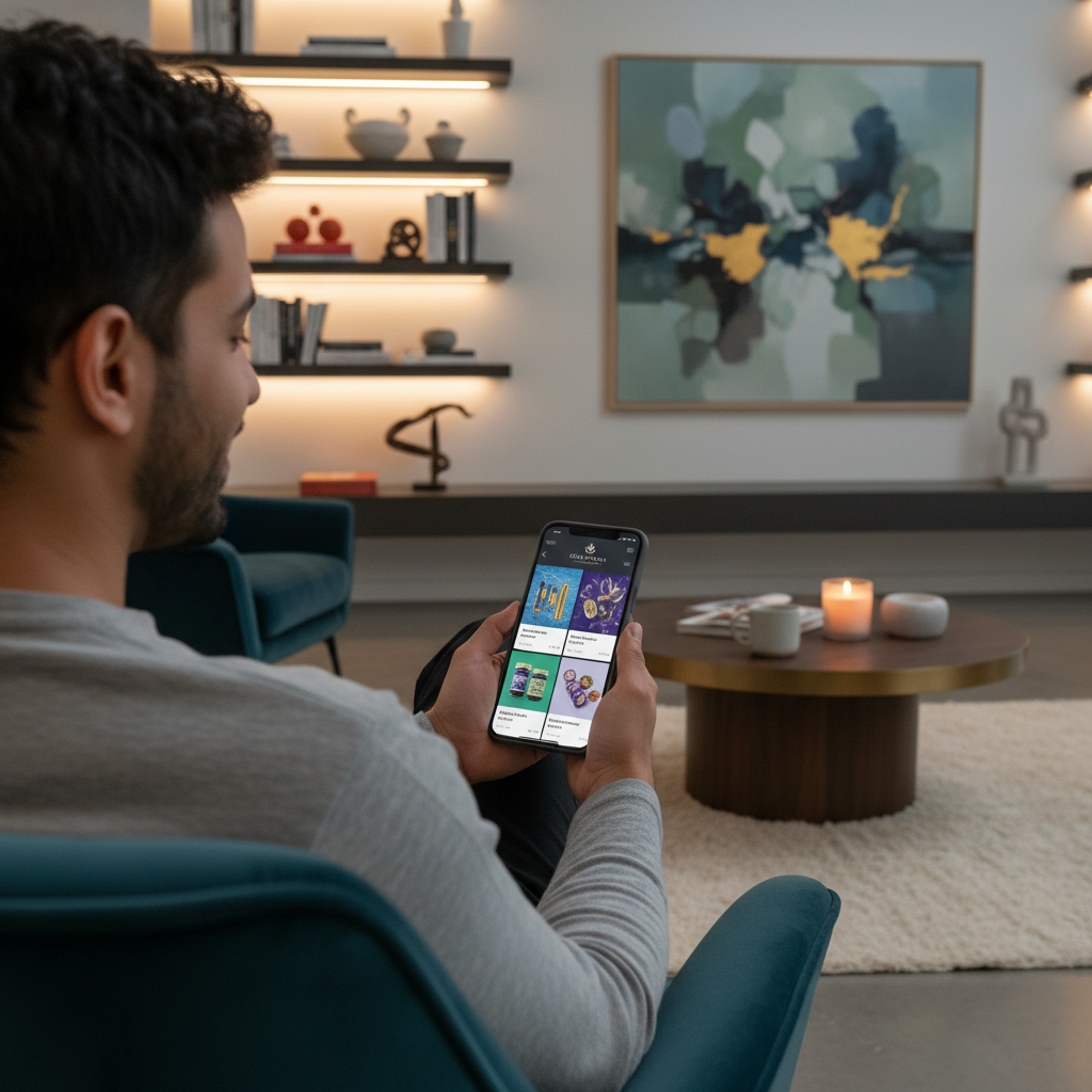 Customer browsing a premium cannabis delivery menu on a smartphone